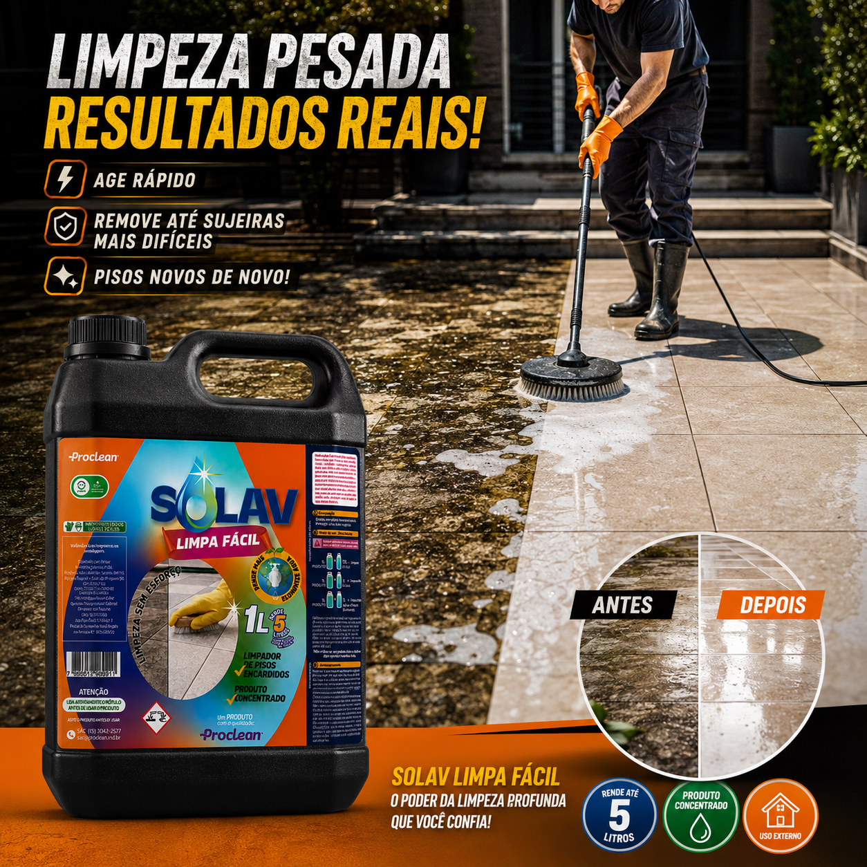 Limpador de Piso Encardido Solav Limpa Fácil ProClean Rende 5L