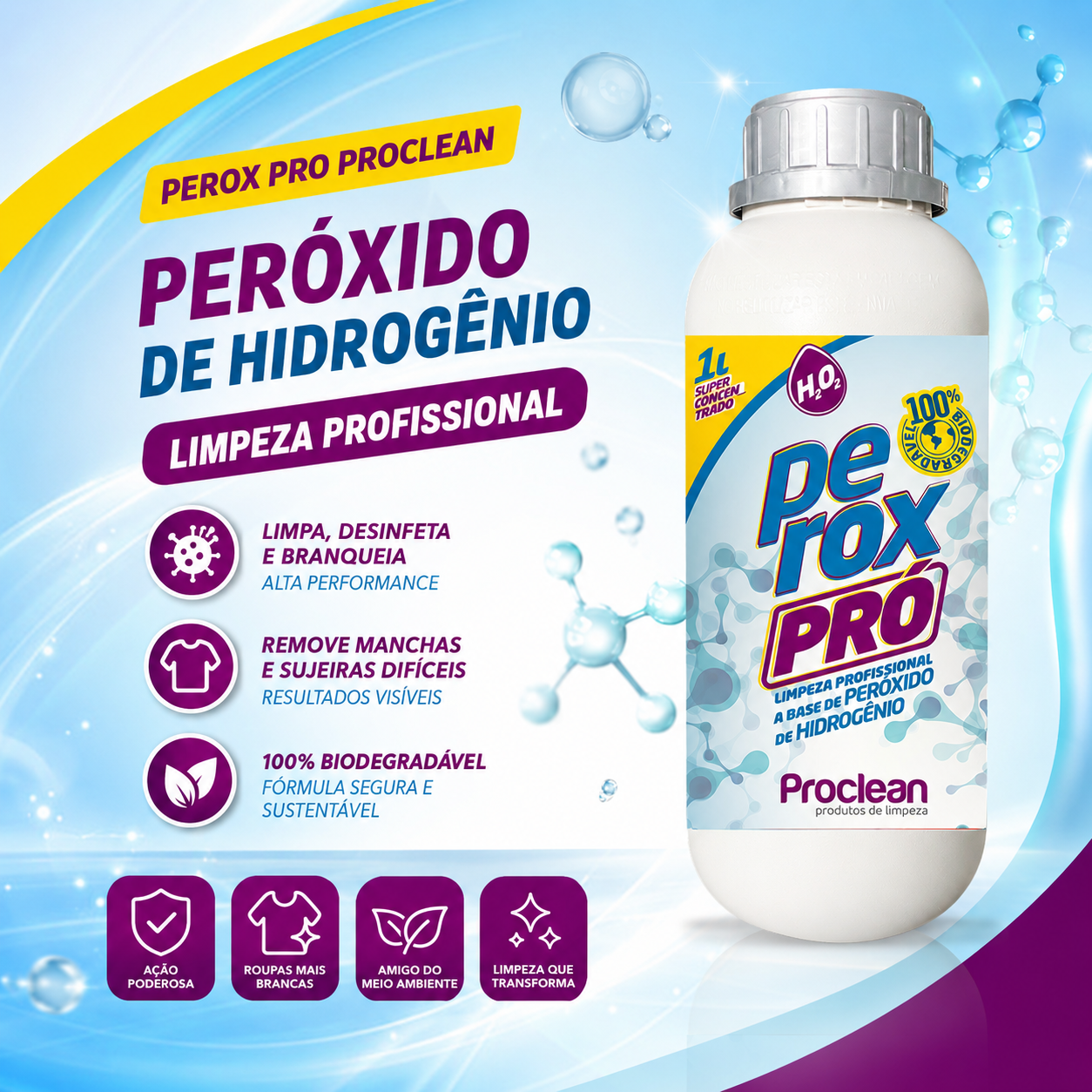 Perox Pro Limpador Peróxido de Hidrogênio Remove Sujeiras Difíceis Sem Esforço 1L