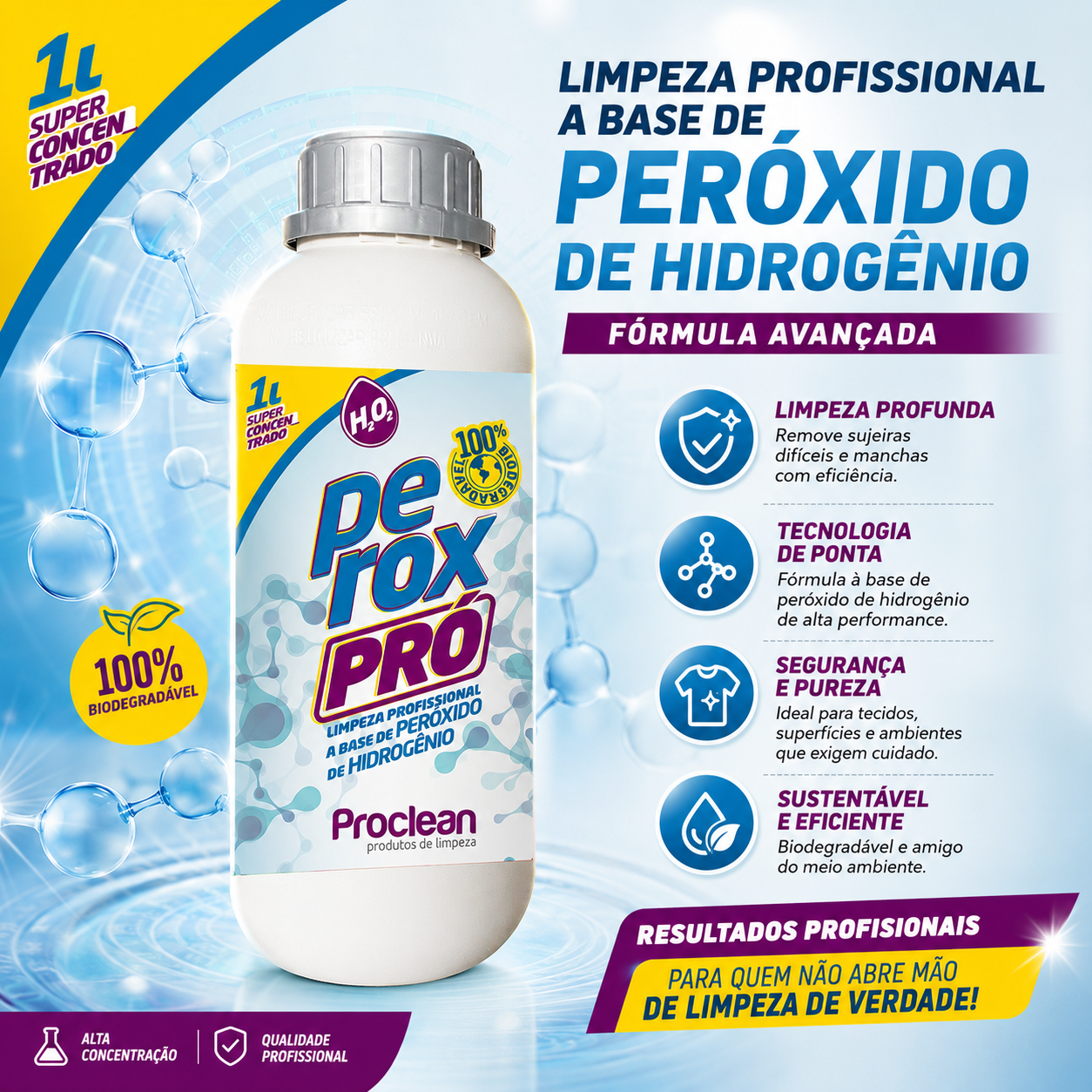 Perox Pro Limpador Peróxido de Hidrogênio Remove Sujeiras Difíceis Sem Esforço 1L