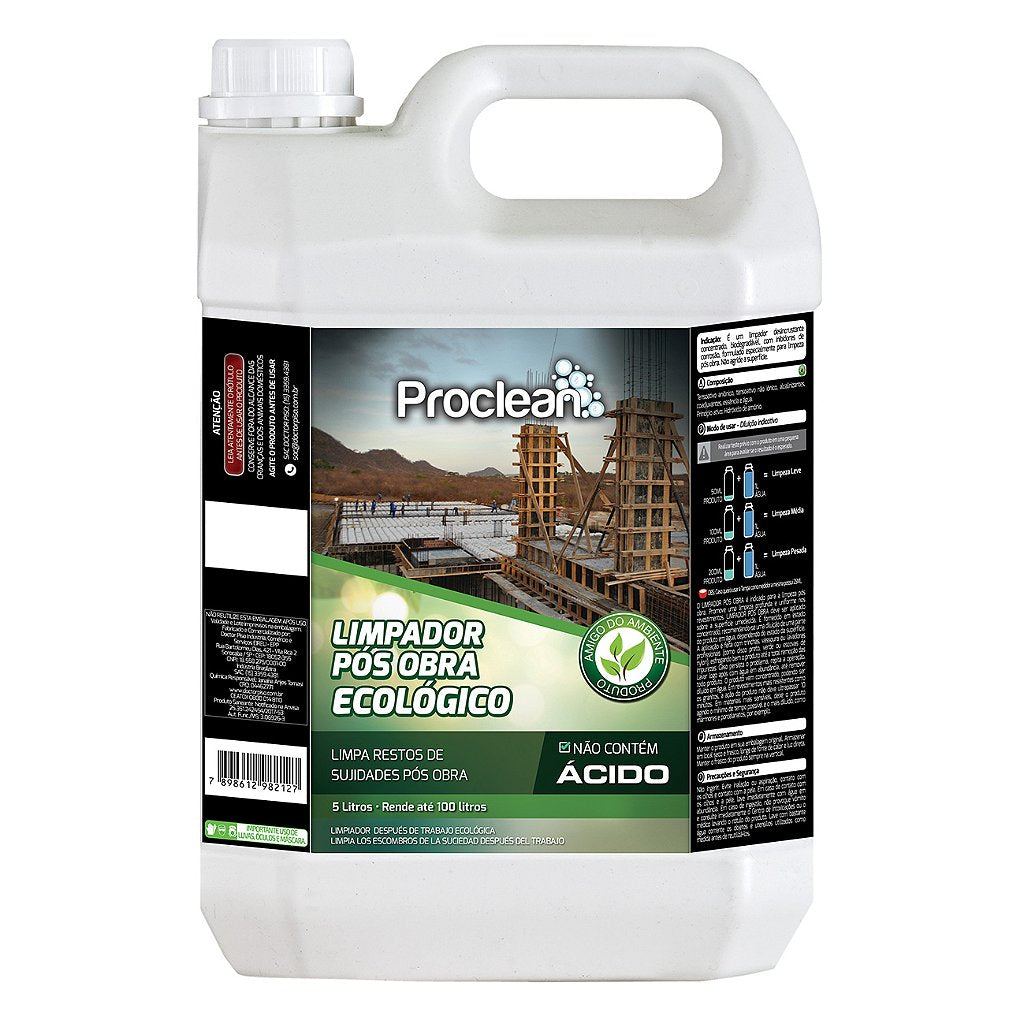 LIMPADOR PÓS OBRA ECOLÓGICO 5L SEM ÁCIDO