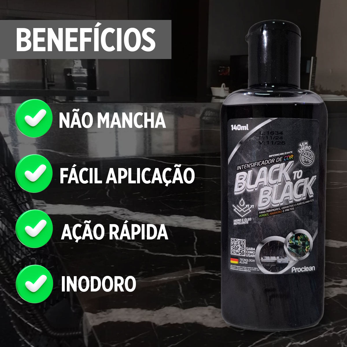 ATIVADOR DE COR GRANITO E MÁRMORE PRETO 140ML