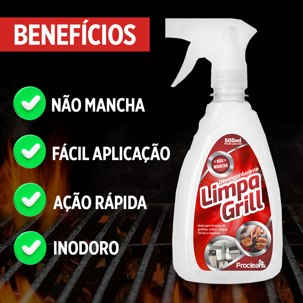 Limpa Grelhas chapas fogões desengordura fácil sem esforço limpa gorduras carbonizadas 500ml
