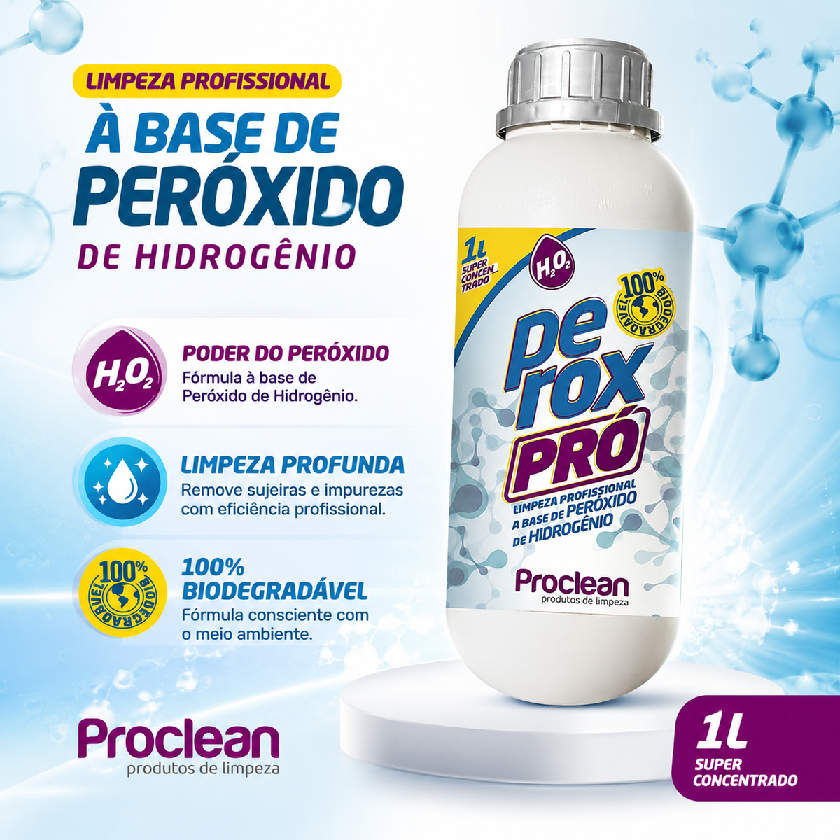 Perox Pro Limpador Peróxido de Hidrogênio Remove Sujeiras Difíceis Sem Esforço 1L
