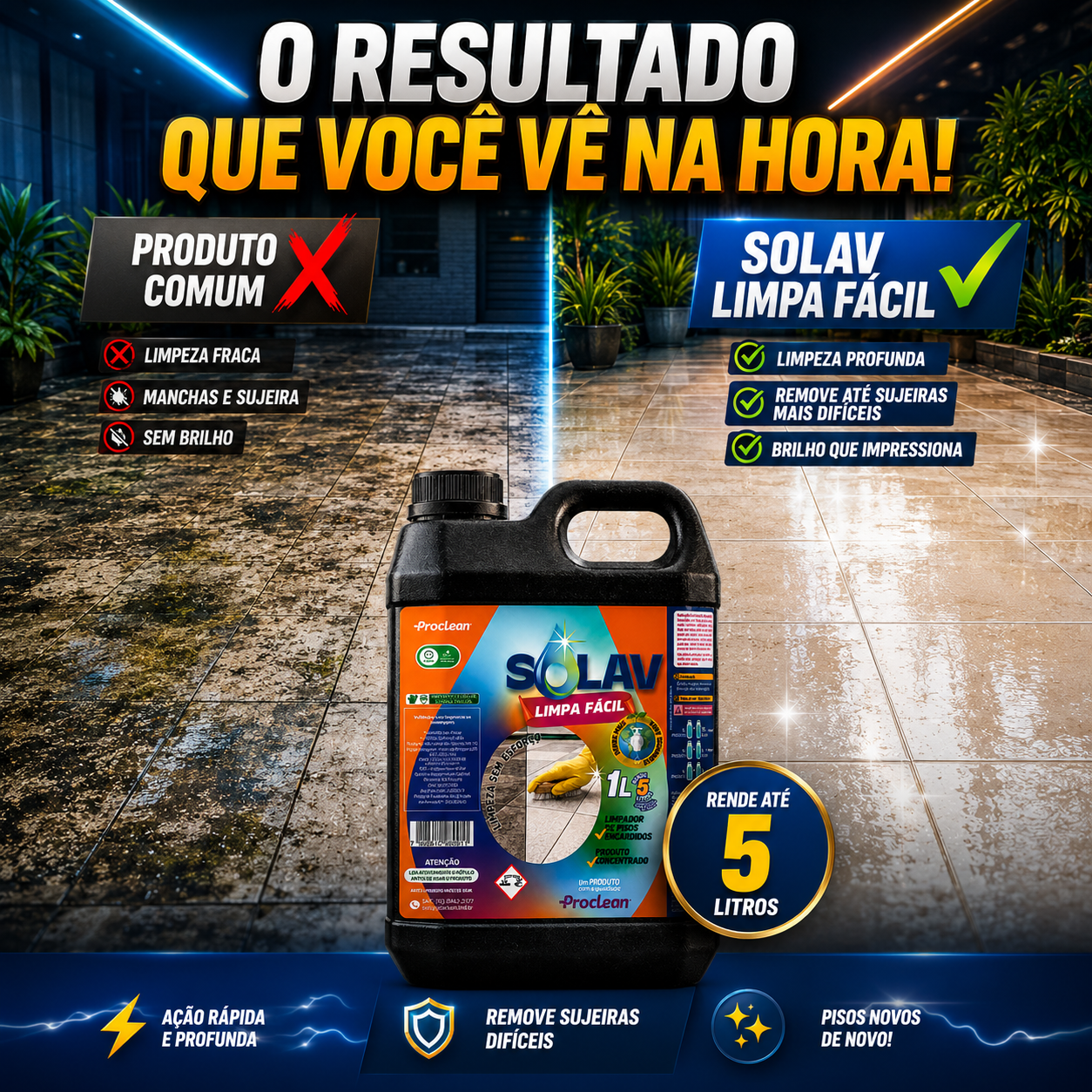 Limpador de Piso Encardido Solav Limpa Fácil ProClean Rende 5L