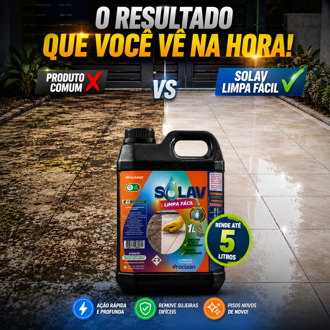 Limpador de Piso Encardido Solav Limpa Fácil ProClean Rende 5L