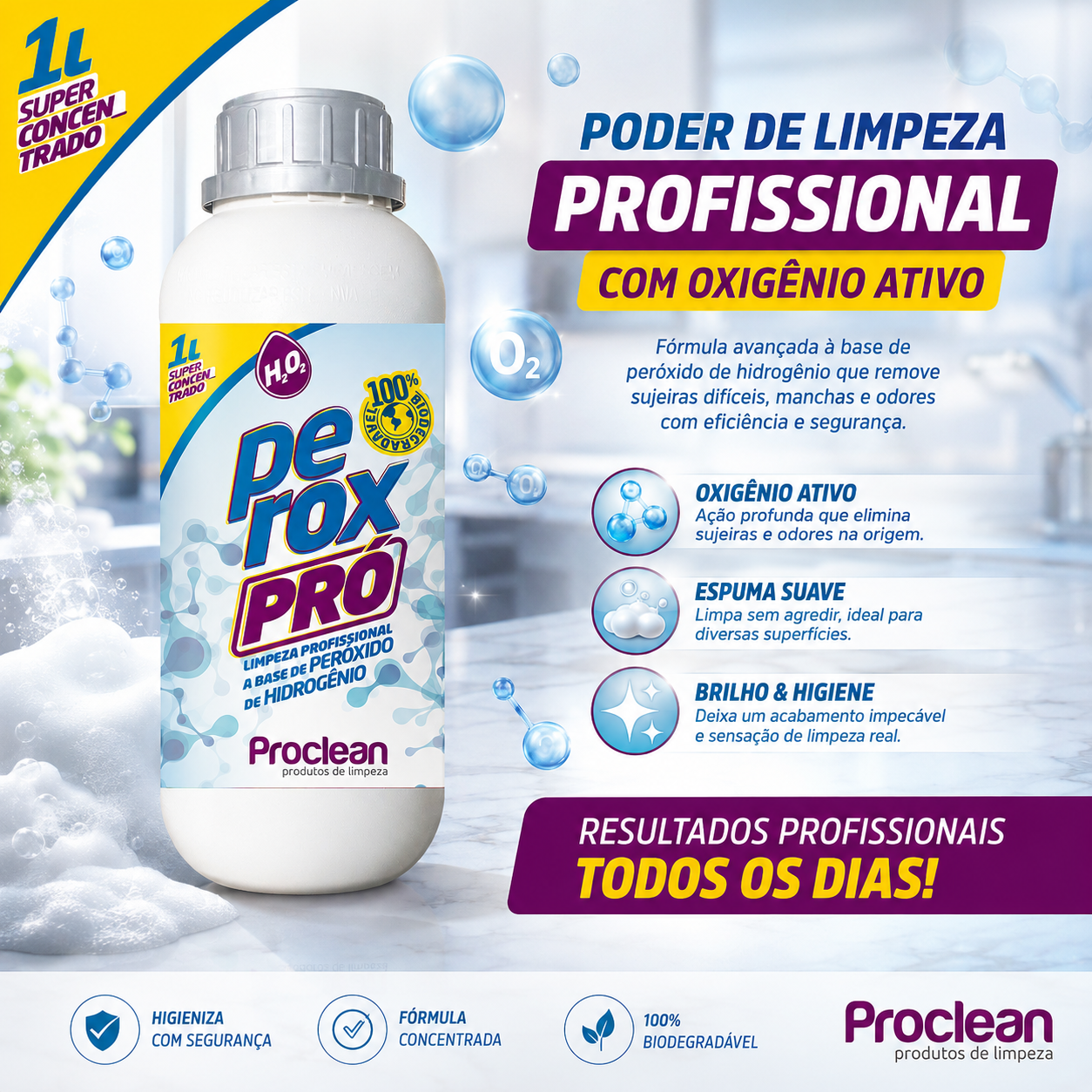 Perox Pro Limpador Peróxido de Hidrogênio Remove Sujeiras Difíceis Sem Esforço 1L