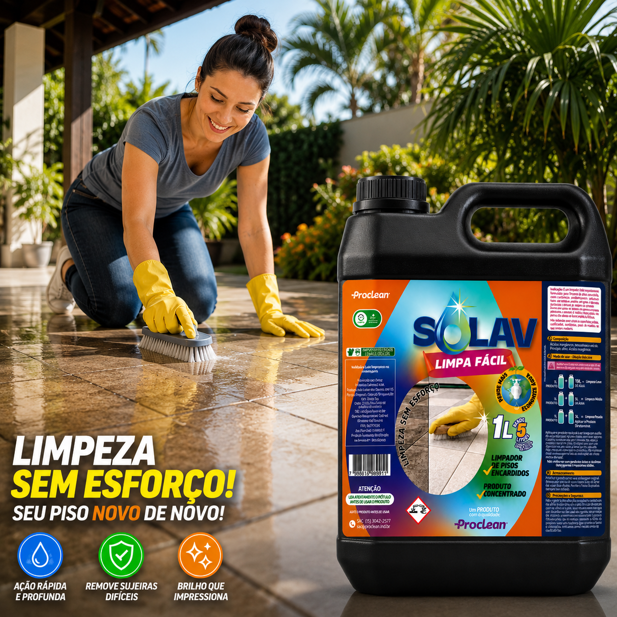 Limpador de Piso Encardido Solav Limpa Fácil ProClean Rende 5L