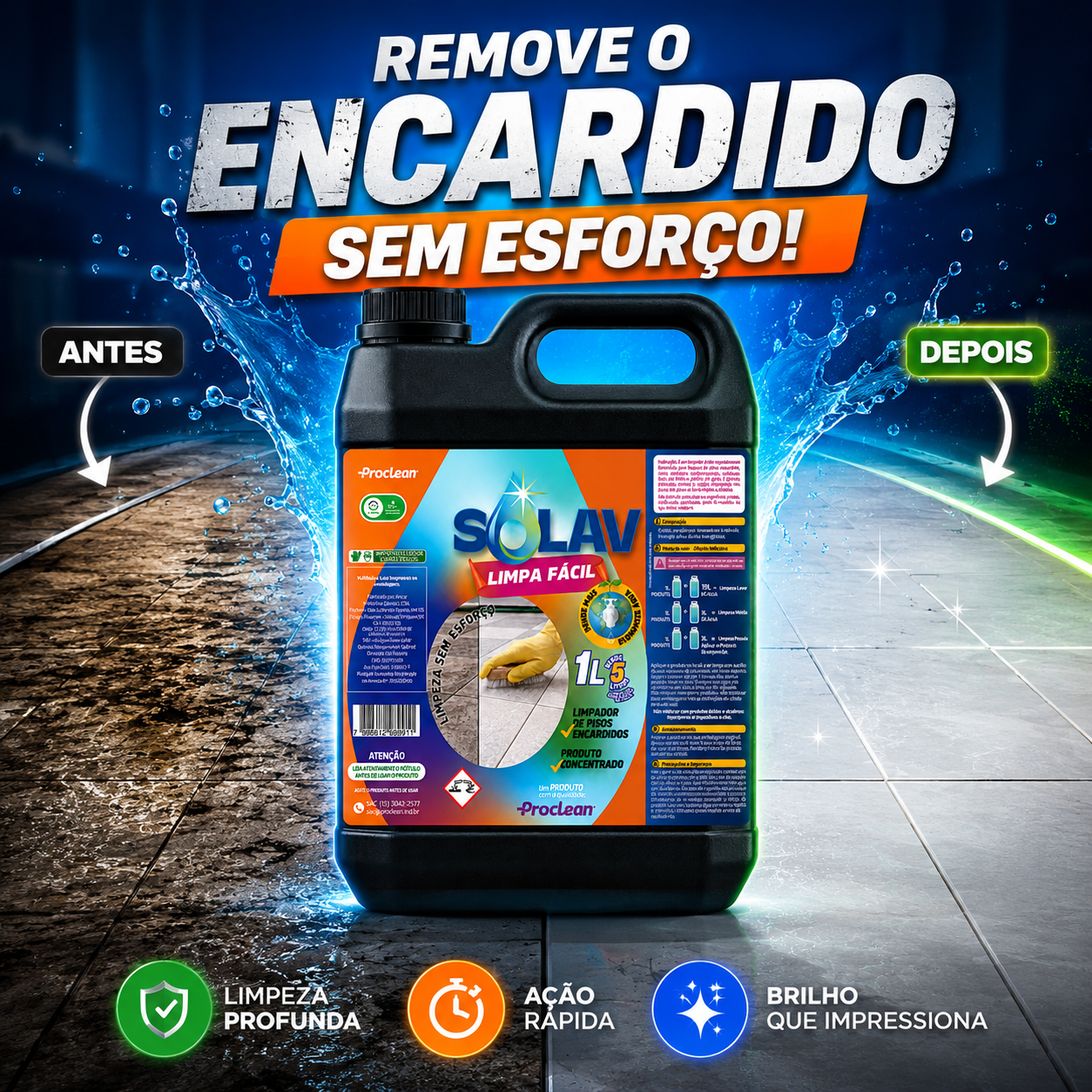 Limpador de Piso Encardido Solav Limpa Fácil ProClean Rende 5L