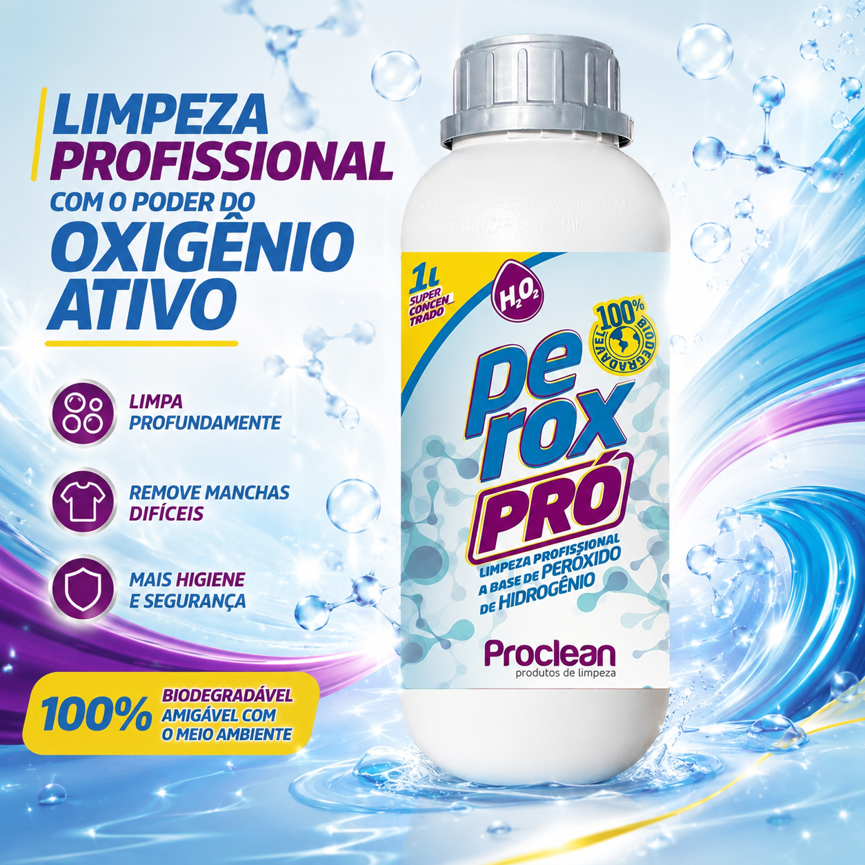 Perox Pro Limpador Peróxido de Hidrogênio Remove Sujeiras Difíceis Sem Esforço 1L